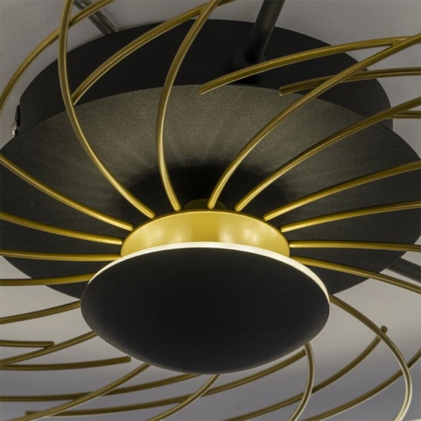 Design plafonnière zwart met goud 3-staps dimbaar - spaak