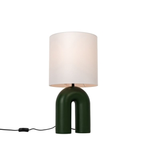 Design tafellamp groen met linnen kap wit - Lotti