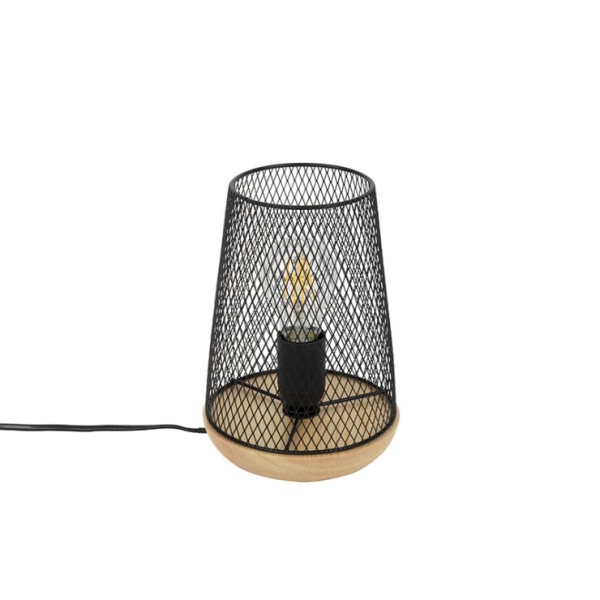 Design tafellamp zwart met hout - bosk