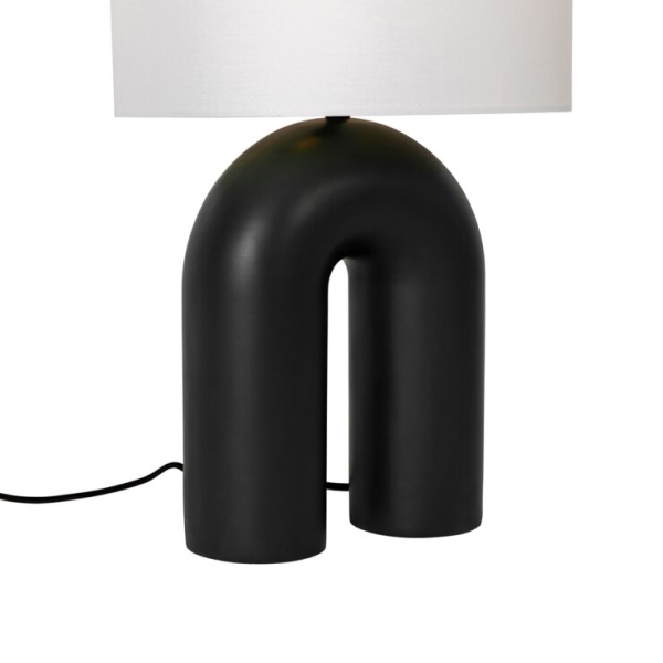 Design tafellamp zwart met linnen kap wit - lotti