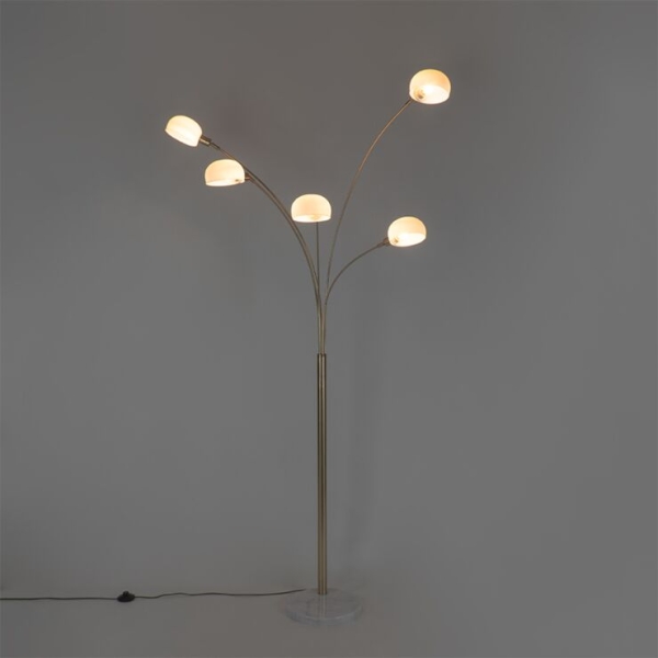 Design vloerlamp messing met opaal glas 5-lichts - sixties marmo