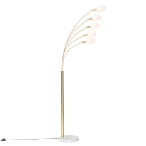 Design vloerlamp messing met opaal glas 5-lichts - Sixties Marmo
