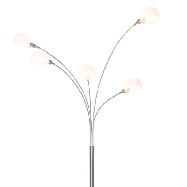 Design vloerlamp staal met opaal glas 5-lichts - sixties marmo