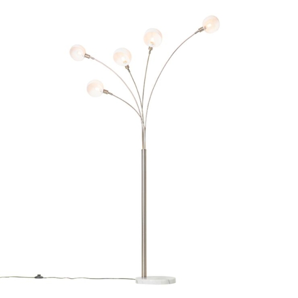 Design vloerlamp staal met opaal glas 5-lichts - sixties marmo