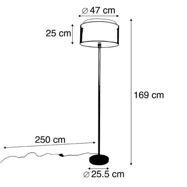 Design vloerlamp staal met zwart-wit kap 47 cm - simplo