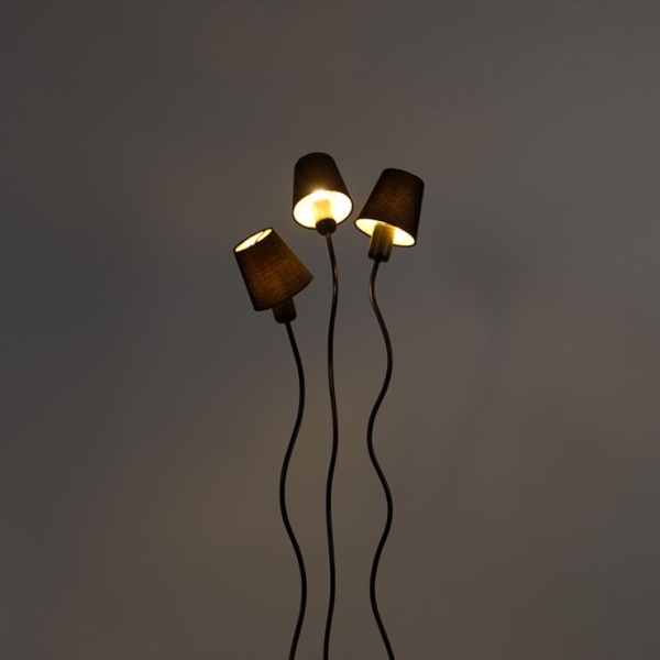 Design vloerlamp zwart 3-lichts met klemkappen - wimme