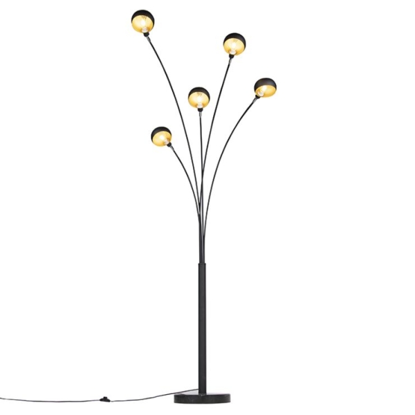 Design vloerlamp zwart 5-lichts - sixties marmo