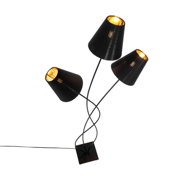 Design vloerlamp zwart met goud 3-lichts - melis