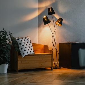 Design vloerlamp zwart met goud 3-lichts - Melis
