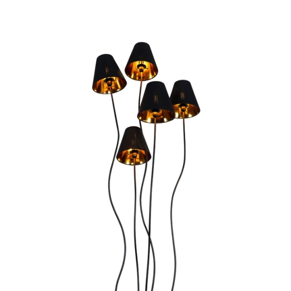 Design vloerlamp zwart met goud 5-lichts - melis
