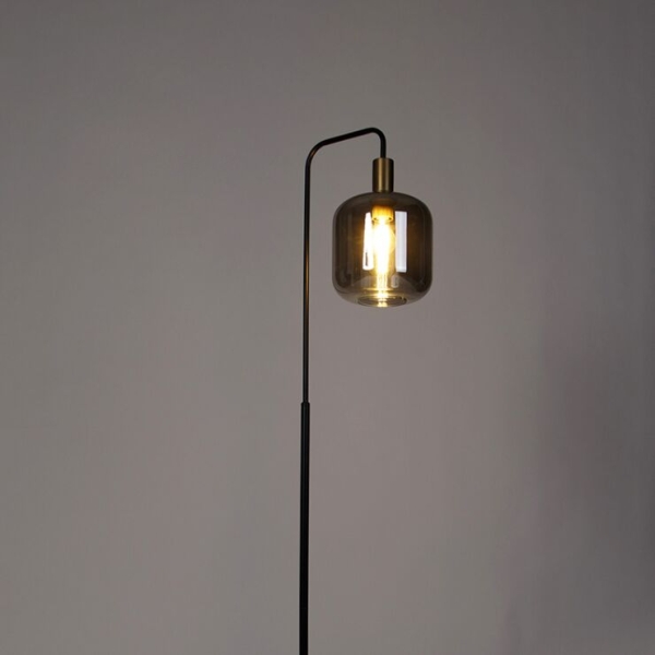 Design vloerlamp zwart met goud en smoke glas - zuzanna