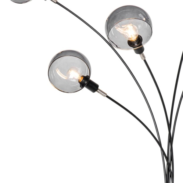 Design vloerlamp zwart met smoke glas 5-lichts - sixties marmo