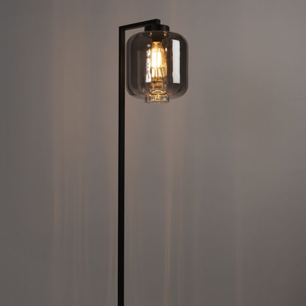Design vloerlamp zwart met smoke glas - qara down