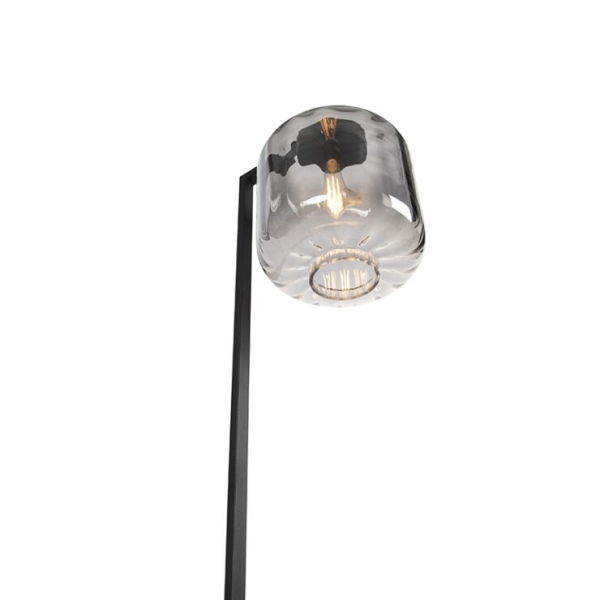 Design vloerlamp zwart met smoke glas - qara down