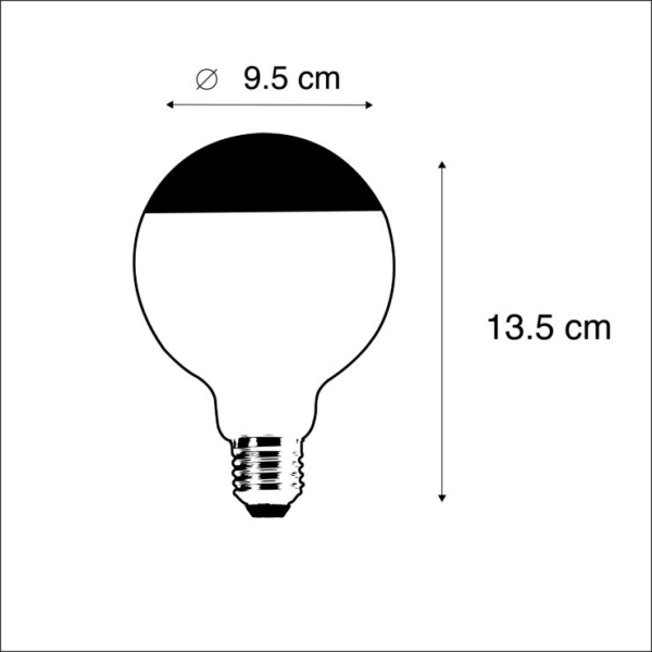 E27 dimbare led filamentlamp kopspiegel g95 zwart 550lm 2700k