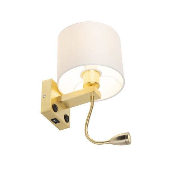 Gouden wandlamp usb met witte kap - brescia combi