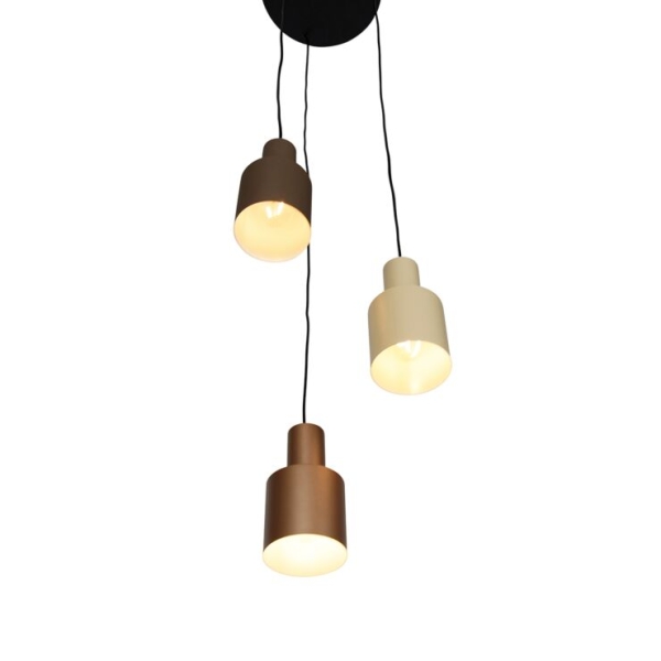 Hanglamp brons met taupe en beige 3-lichts - ans
