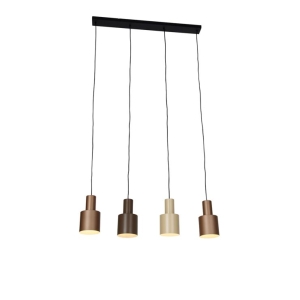 Hanglamp brons met taupe en beige 4-lichts - Ans
