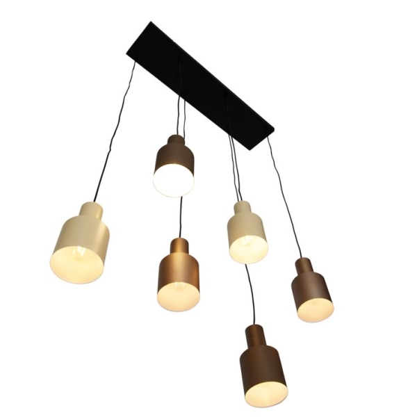 Hanglamp brons met taupe en beige 6-lichts - ans