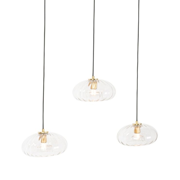 Hanglamp goud met glas langwerpig 3-lichts - ayesha