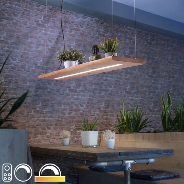 Hanglamp hout 120 cm incl. LED met afstandsbediening - Ajdin