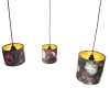 Hanglamp met 3 velours kappen bloemen met goud - cava