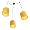 Hanglamp met 3 velours kappen geel met goud - cava