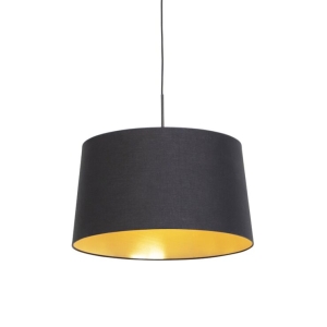 Hanglamp met katoenen kap zwart met goud 50 cm - Combi