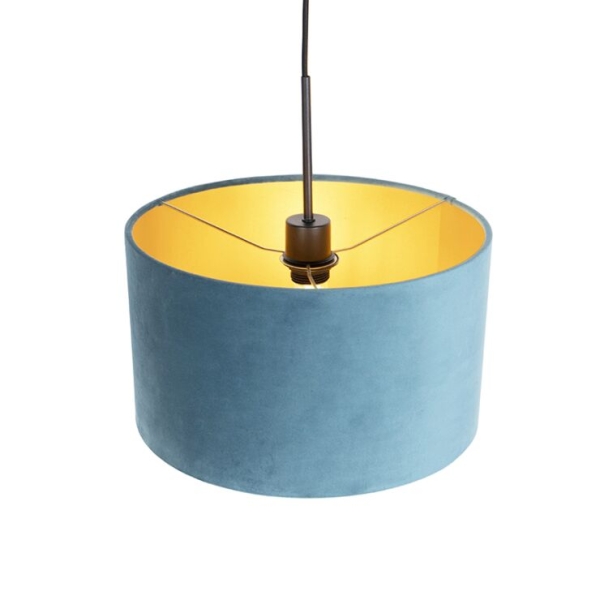 Hanglamp met velours kap blauw met goud 35 cm - combi