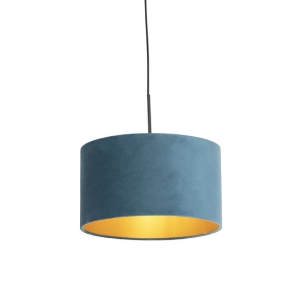Hanglamp met velours kap blauw met goud 35 cm - combi