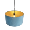 Hanglamp met velours kap blauw met goud 50 cm - combi