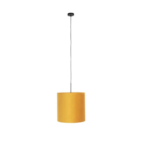 Hanglamp met velours kap geel met goud 40 cm - combi
