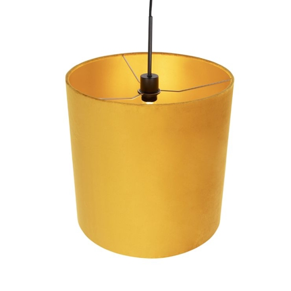 Hanglamp met velours kap geel met goud 40 cm - combi
