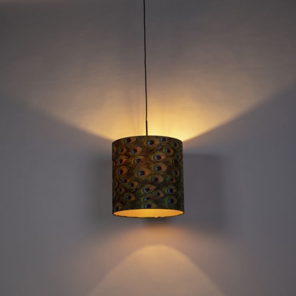Hanglamp met velours kap pauw met goud 40 cm - combi