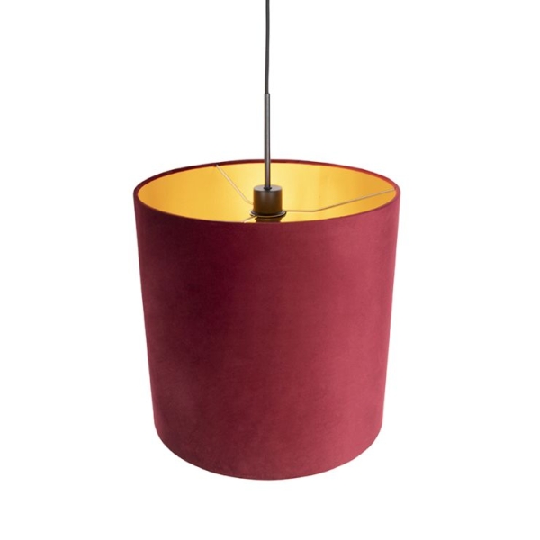 Hanglamp met velours kap rood met goud 40 cm - combi
