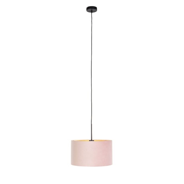 Hanglamp met velours kap roze met goud 35 cm - combi