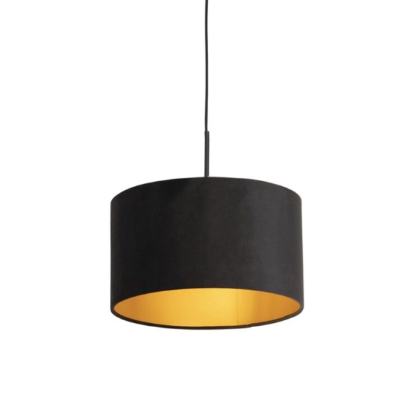 Hanglamp met velours kap zwart met goud 35 cm - combi
