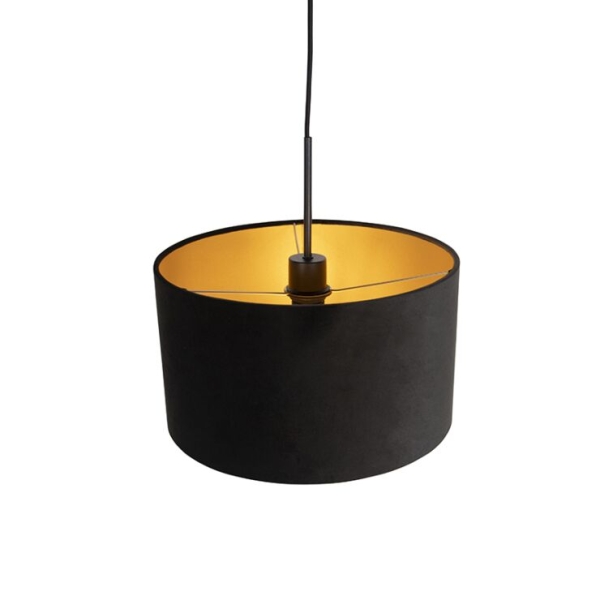 Hanglamp met velours kap zwart met goud 35 cm - combi