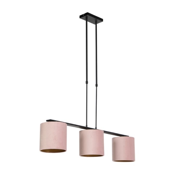 Hanglamp met velours kappen roze met goud 20cm - combi 3 deluxe