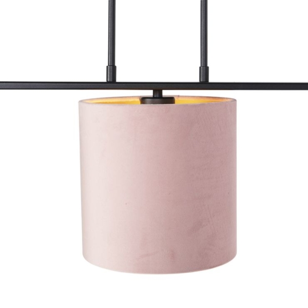 Hanglamp met velours kappen roze met goud 20cm - combi 3 deluxe
