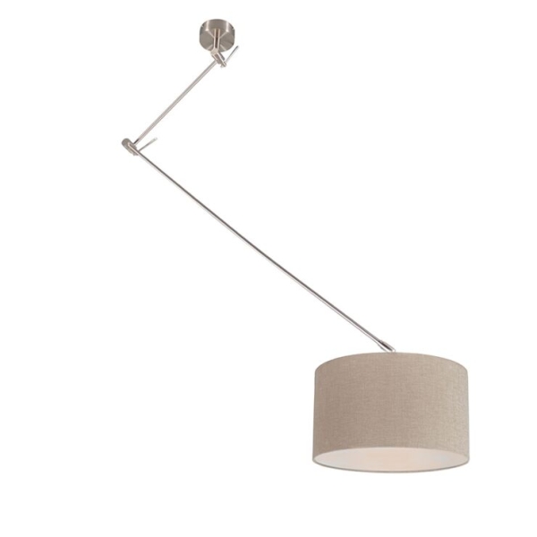 Hanglamp staal met kap 35 cm lichtbruin verstelbaar - blitz