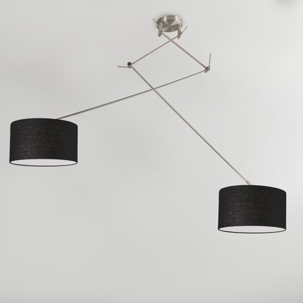 Hanglamp staal met kap 35 cm zwart verstelbaar 2-lichts - blitz