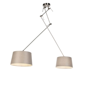 Hanglamp staal met linnen kappen taupe 35 cm 2-lichts - Blitz