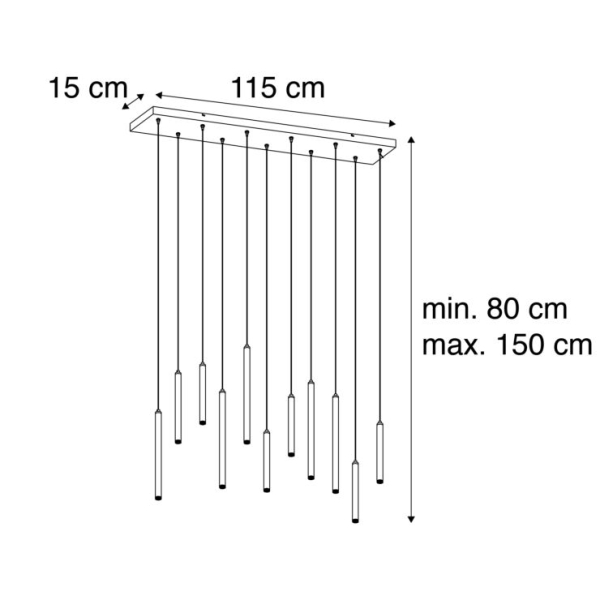 Hanglamp zwart incl. LED 3-staps dimbaar 11-lichts - Tubas