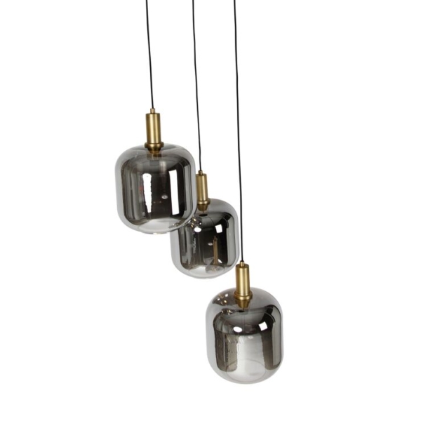 Hanglamp zwart met goud en smoke glas incl. 3 pucc - zuzanna