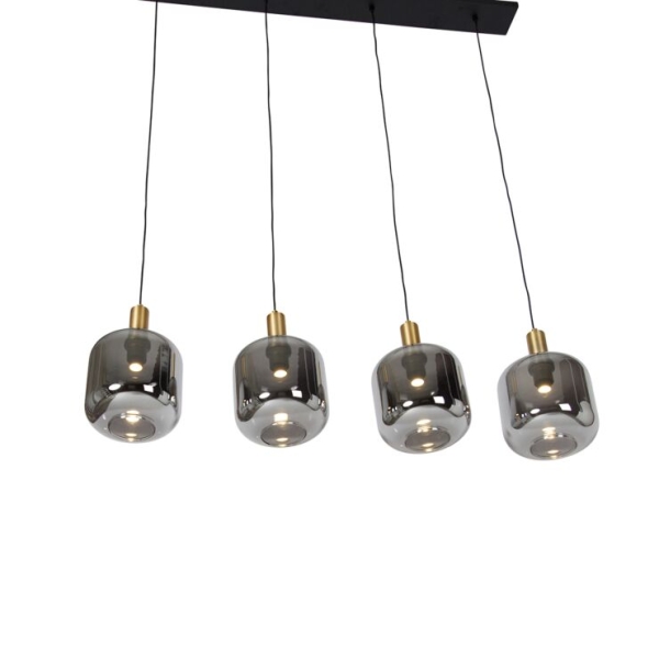 Hanglamp zwart met goud en smoke glas incl. 4 pucc - zuzanna