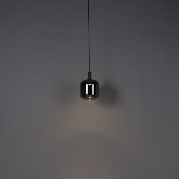 Hanglamp zwart met goud en smoke glas incl. Pucc - zuzanna
