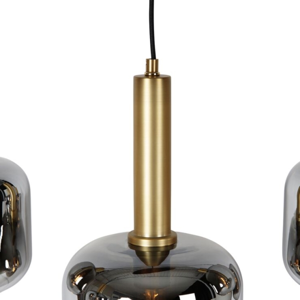 Hanglamp zwart met goud en smoke glas ovaal 5-lichts - zuzanna