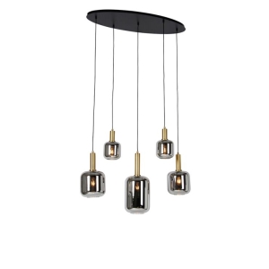 Hanglamp zwart met goud en smoke glas ovaal 5-lichts - Zuzanna