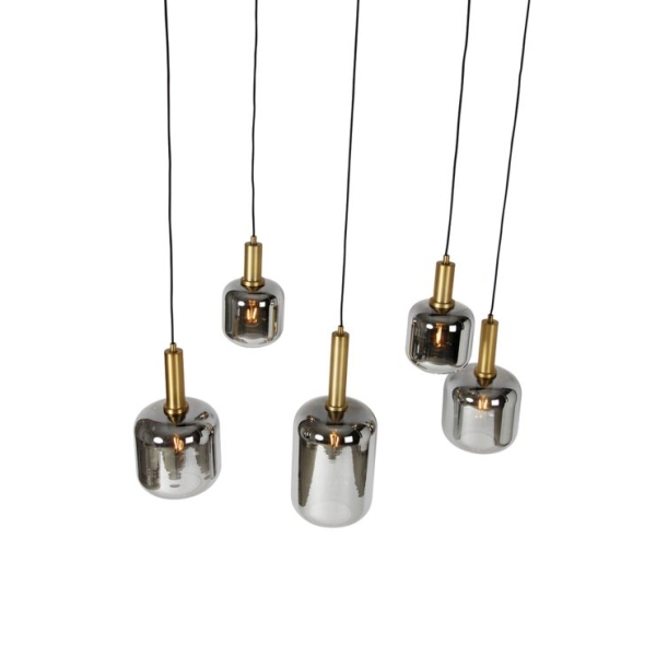 Hanglamp zwart met goud en smoke glas ovaal 5-lichts - zuzanna